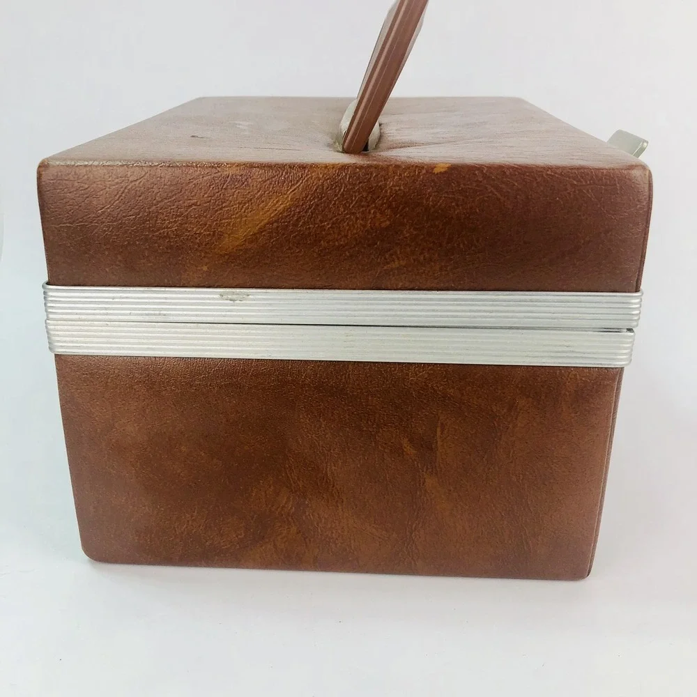 VTG Brown Faux Leather Travel Case Cosmetic Makeup Camera Carrier MCM 1960s